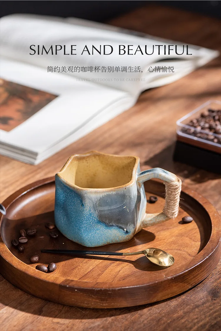 product special shaped mug retro ceramic cup coarse pottery cup high appearance level coffee cup-59