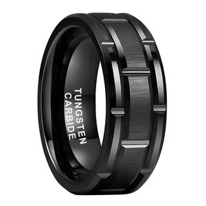 Coolstyle Jewelry 8mm Black Tungsten Ring for Men Women Engagement Promise Wedding Band Brick Pattern Brushed Finish Comfort Fit