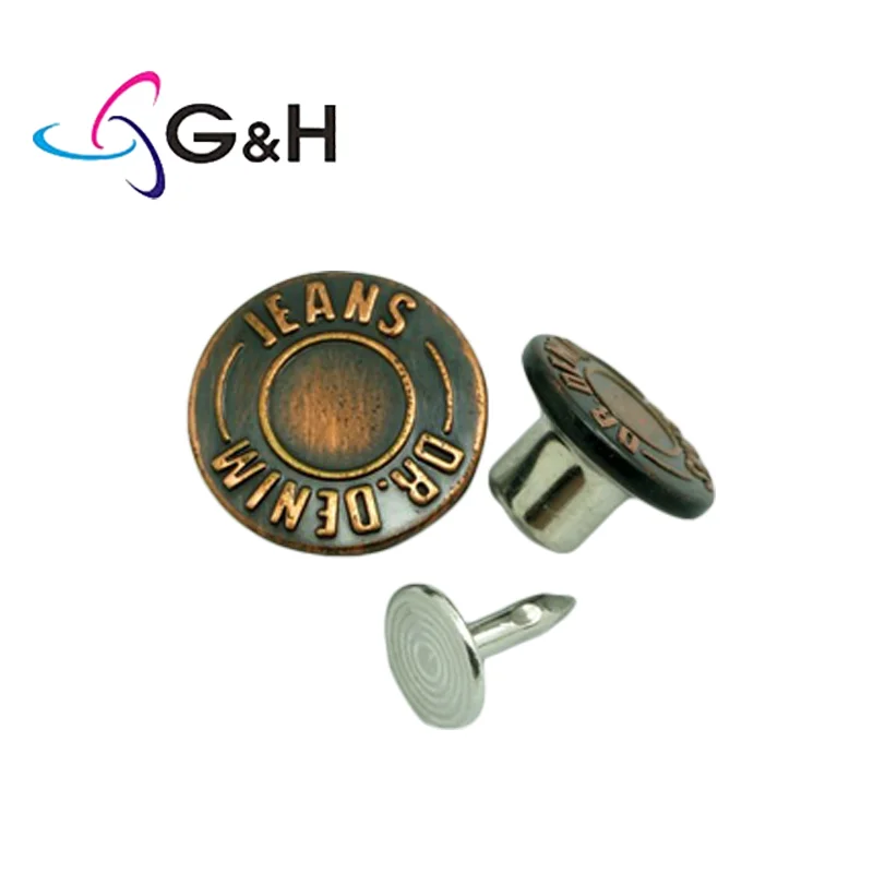 OEM High Quality Custom Brand Logo Garment Accessories Denim Button With Rivets Embossed Zinc Alloy Jeans Button for Jeans