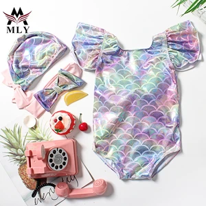 MLY Hot Sale Cute Baby Girl Swimsuit One Piece Bow Printed Swimsuit Summer Little Children's Bikini Children Swimwear