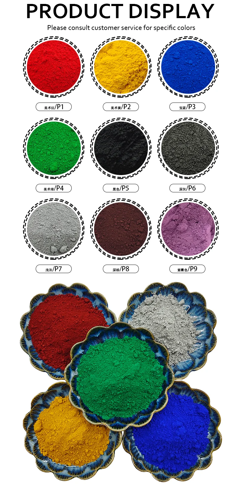 Iron oxide red/yellow/black/green/blue iron oxide pigment for brick Concrete pigment details
