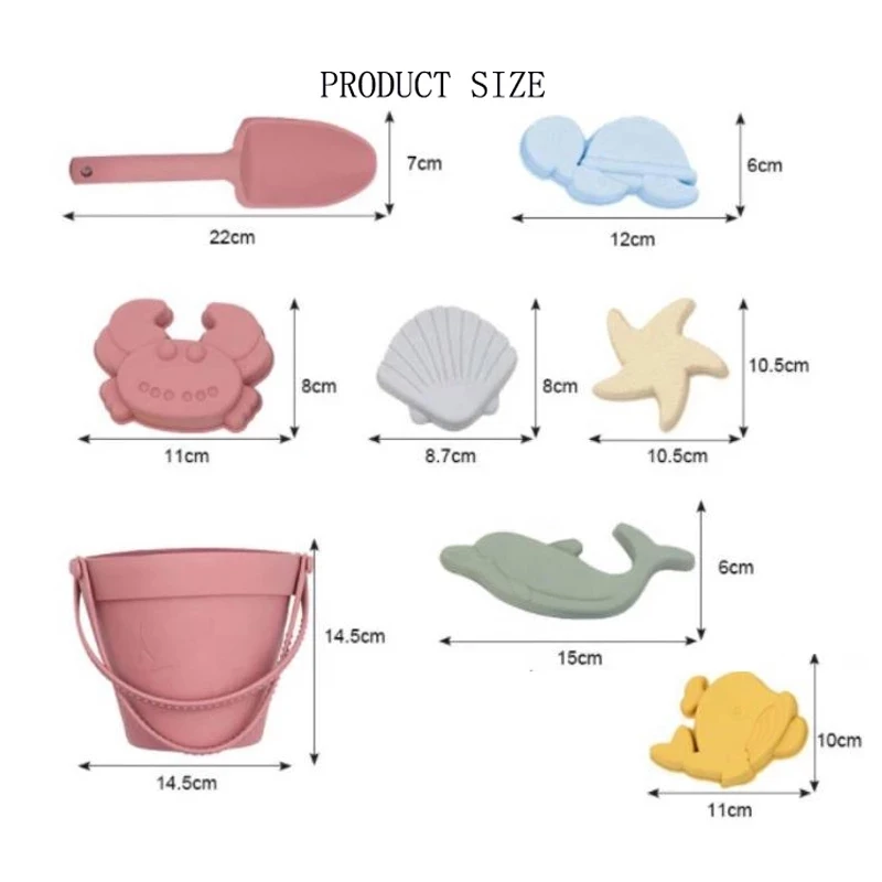 Портативное детское летнее уличное Приморское пляжное ведро, набор игрушек, 8 шт., не содержит Бисфенол А, силиконовая детская пляжная игрушка для детей