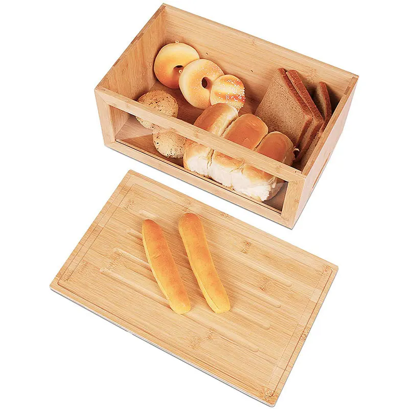 DS2676 Bread Storage Organizer for Kitchen Countertop with Clear Window Bamboo Bread Box Sandwich Container Solid Wood Bread Box