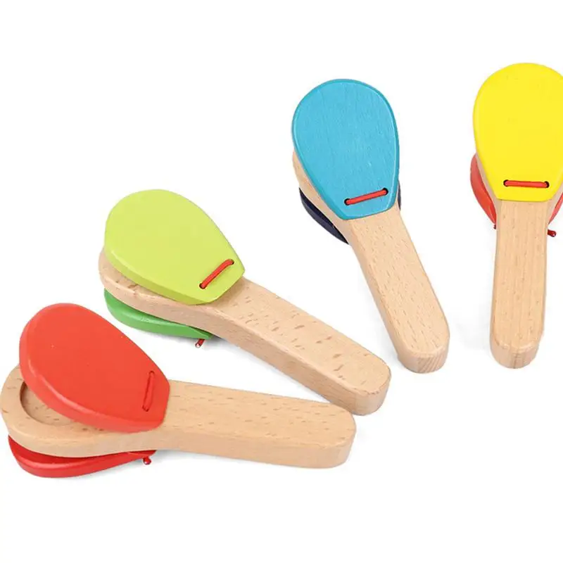 wooden long handle castanet baby wood castanet music toy