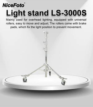 NiceFoto Professional Multi-functional Stainless Steel Photo Studio Camera Flash Photographic Light Stand Tripod With Wheel detail image