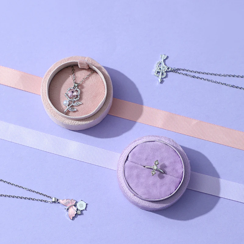 A1 High End Cylinder Velvet Jewelry Box Accessories Storage Ring Pendant Organizer Custom Size Ribbon Gift Box Design supplier