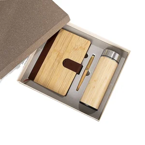 Premium Customized Bamboo Stationery Set with Personalized Logo Includes Bamboo Pen Eco Cup A5 Notebook