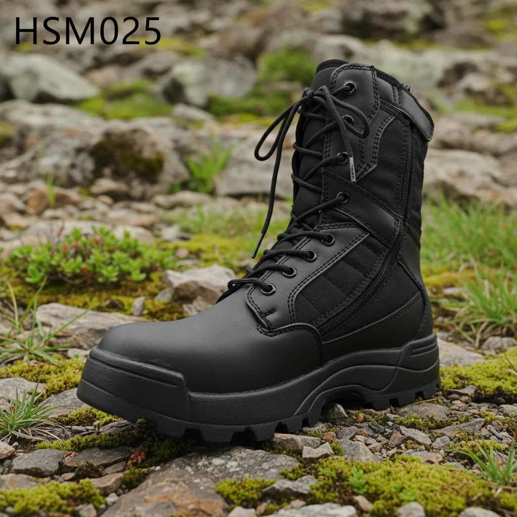 ZYF,Woodland Training High-traction Rubber Outsole Black/sand Color Combat Boots Side Zipper Design Marching Boots HSM025