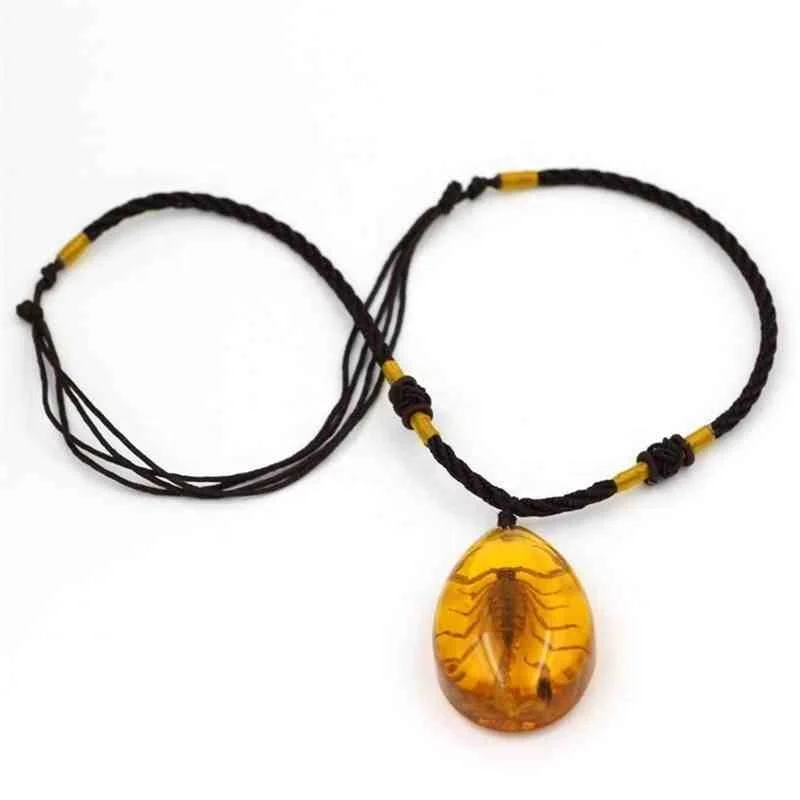 Fashion Insect Stone Scorpions Inclusion Amber Baltic Pendant Necklac_DM 