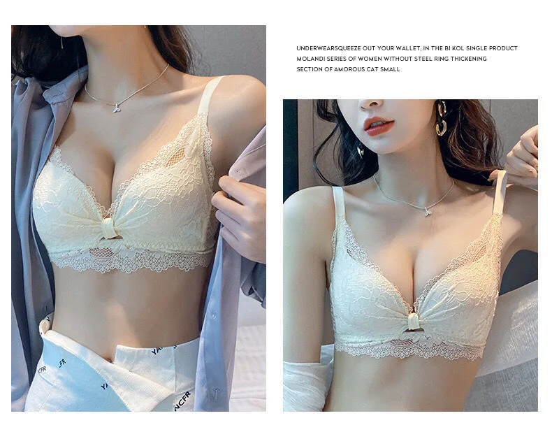 Wutong Natural Color Underwear Women's Thin Large Breast Showing Small Soft  Steel Ring Gathering Anti-Sagging