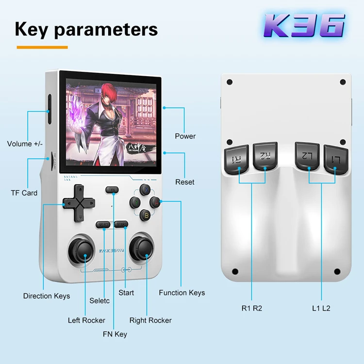 K36 Handheld Game Player - 64GB, 15000 Games Retro Console