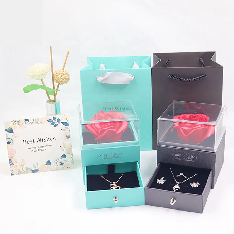 Exquisite Valentines Day Gift Rose Ring Necklace Gift Boxes Artificial ...