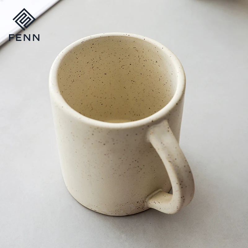 Rustic Handmade Clay Porcelain Cup Vintage Mugs Stoneware Beige Sesame Speckle Glaze Country Ceramic Coffee Mugs for Gifts