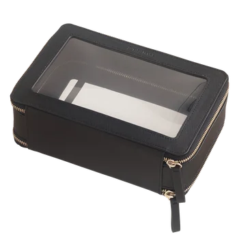 Saffiano Leather Trim Portable Zipper Waterproof Transparent Makeup Bag ...