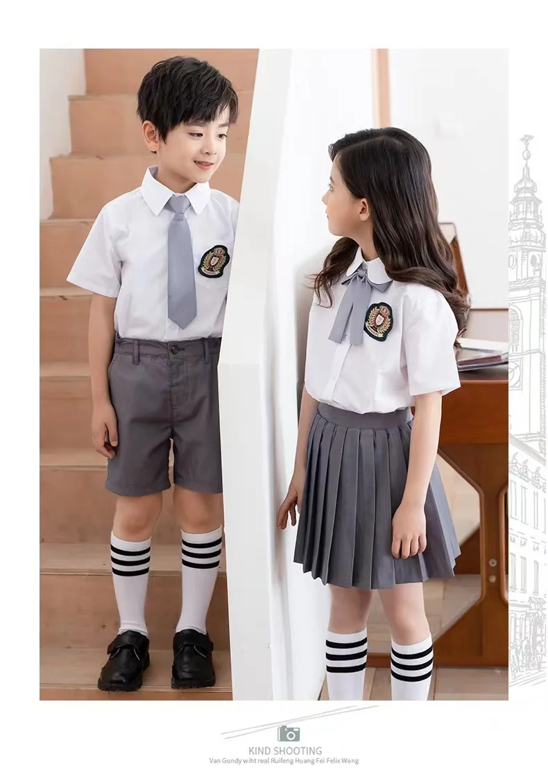 Kindergarten School Student School Uniform Suit Shirt Plaid Skirt