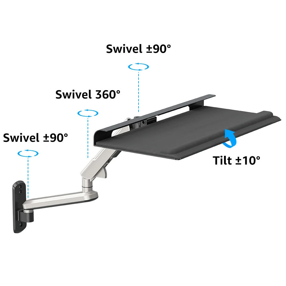 MOUNTUP Adjustable Wall Keyboard Tray Height-Adjustable Swivel Keypad Tray Supports up to 5kg/11lbs