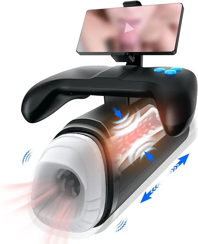 Automatic Male Masturbator Sex Toy 6 Scrotal Vibrations Thrusting Heating  Phone Holder Men's Hands-Free Penis Pump Vibrators