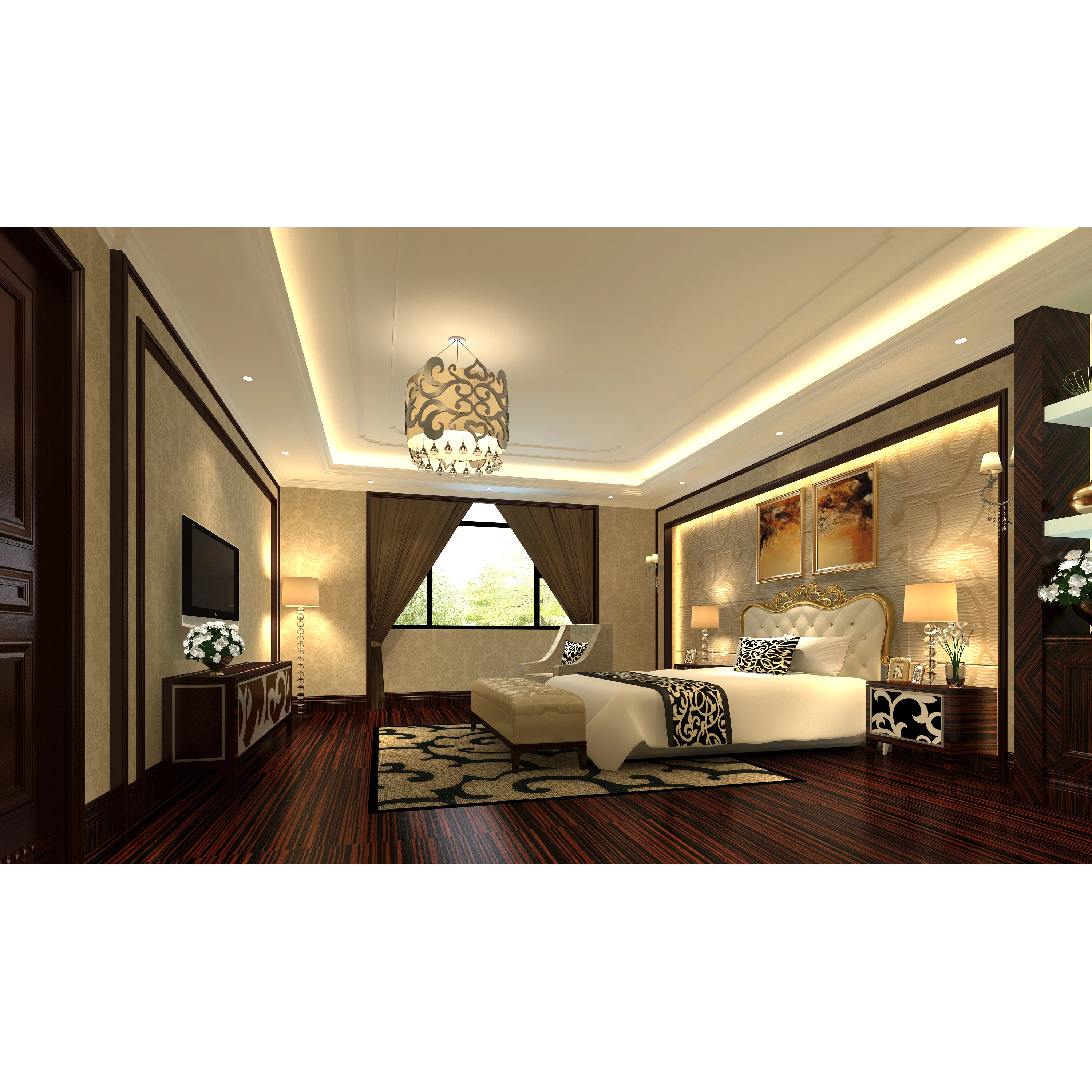 
Романтический Роскошный Европейский 3D интерьер делает дизайн для спальни услуги по проектированию с мебелью 
