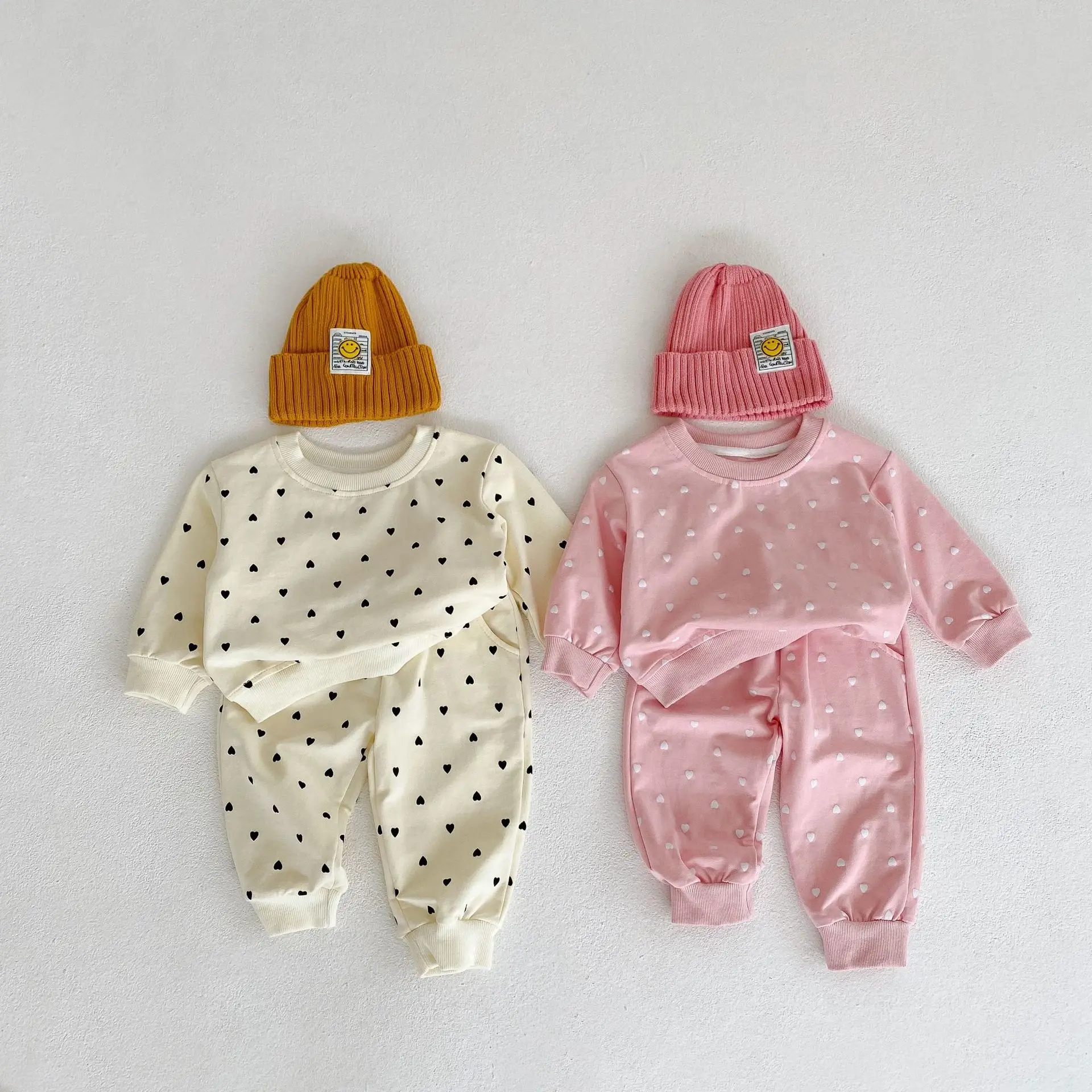 baby clothes Baby long-sleeved heart shaped printed round neck long sleeved top & ankle-tied trousers suit sets