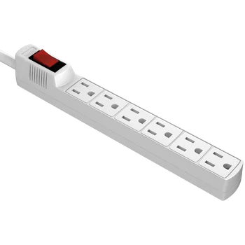 Wall Mountable Power Bar for Home Office Garage 6 Outlet 90J Surge Protector White Power Bar With Overload protection Switch