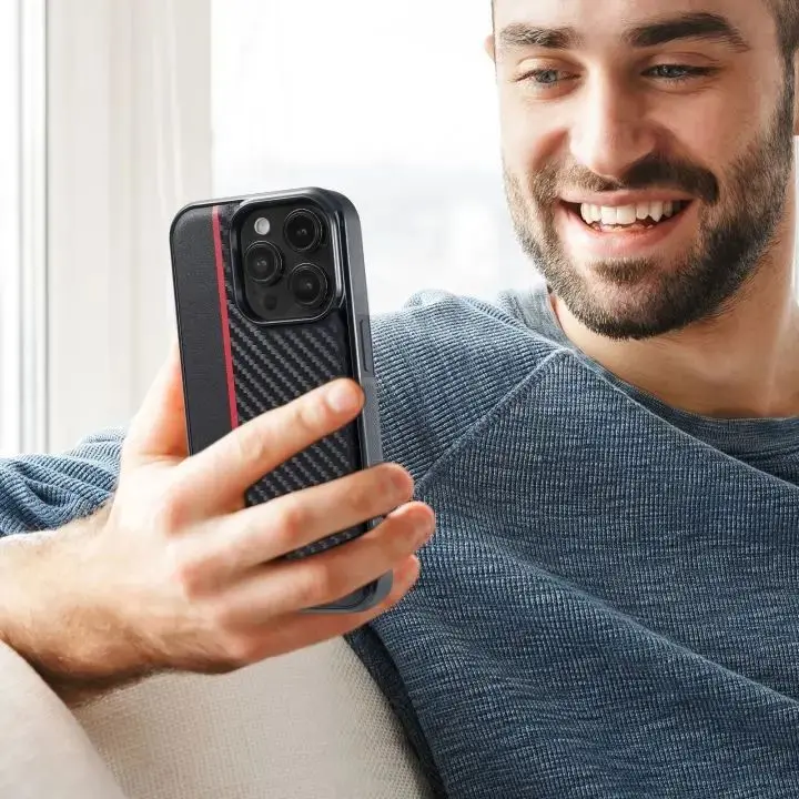 Business 3 In 1 Carbon Fiber Leather Phone Case For Iphone 15 14 Pro