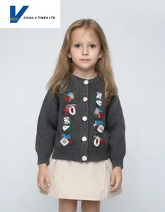 China V-Times 2026 Autumn Girls Sweater Stylish Children's Knitted Cardigan with Embroidery Spring & Autumn Baby Coat