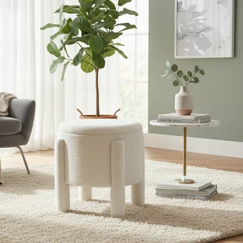 2026 High Quality Modern Custom Round Circular Storage Ottoman Footstool Velvet Ottoman