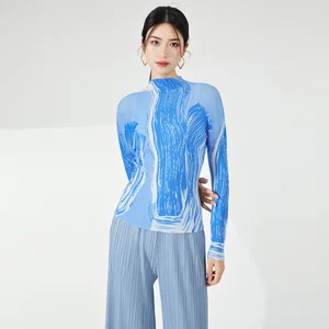 2025 Latest Women's Casual Style Pleated Long Sleeve T-Shirt Miyake Fashion Top Ladies' Wholesale Factory Direct