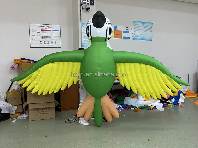 LED Light Inflatable Green Parrot Flying Bird for Nightclub Ceiling Decoration