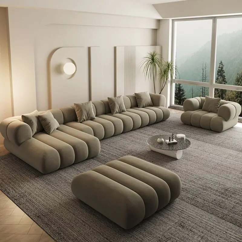 Nordic L Shape Sectional Sofa With Ottoman Modular Combination Velvet
