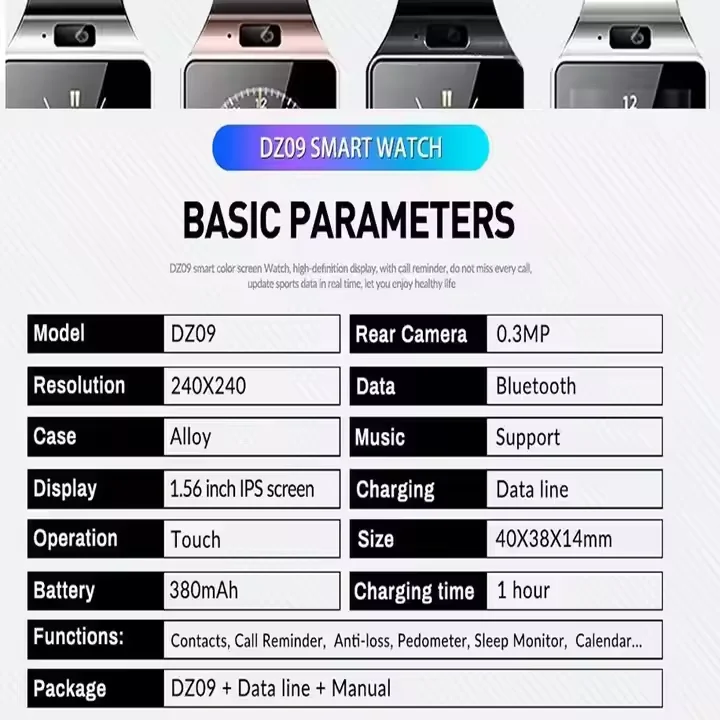Dz09 Smartwatch With Camera Wrist Smartwatch Support SIM Card Dz09 Smart Watch for Men