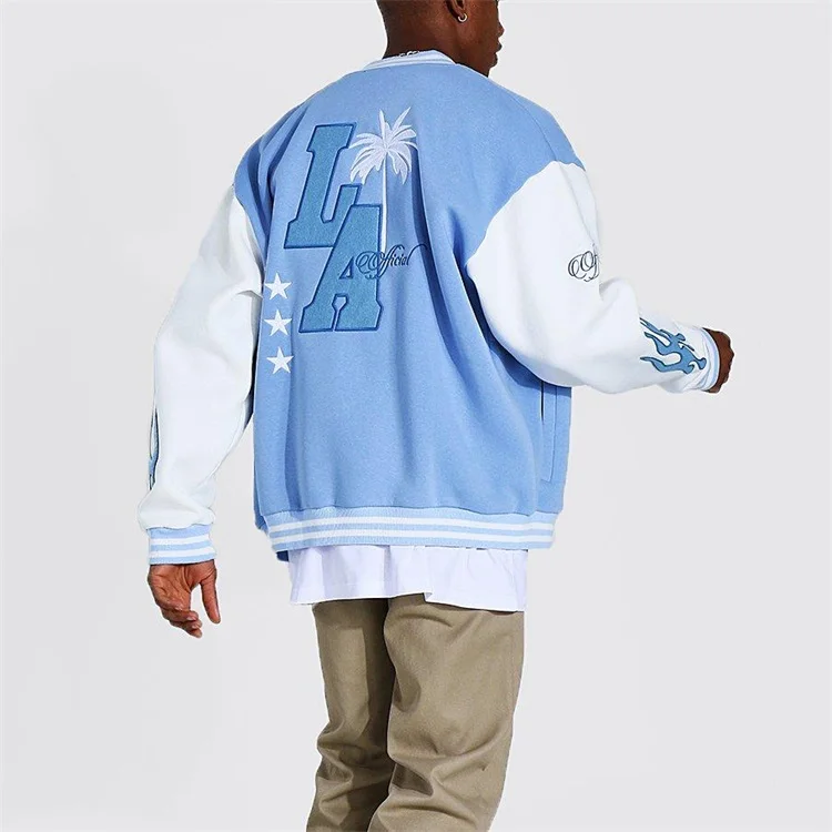 light blue baseball jacket