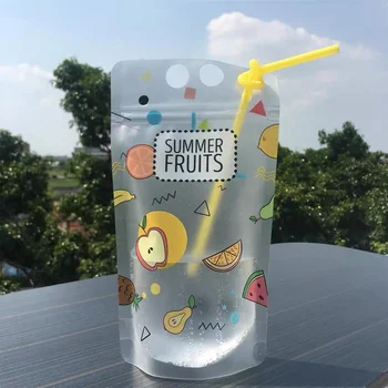 250ml beverage matt zipper pouch fruit juice packaging bag with straws