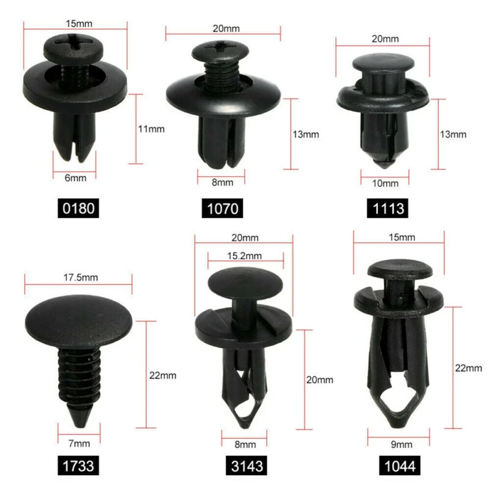 100 Clips De Fixation Auto Universels - 6 Tailles Différentes - Nylon Résistant - Pour Panneaux De Porte Et Pare-chocs