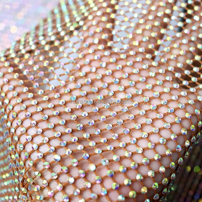 S556 Stretch Rhinestone Mesh With Crystal Mesh Elastic Rhinestone Rhinestone Net Lace Fabric for Dress