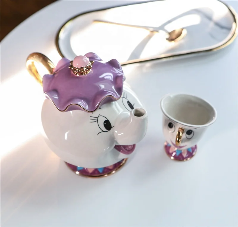 Beauty And The Beast Mrs. Potts & Chip Ceramic Teapot And Cup Set – 500ml, White & Purple