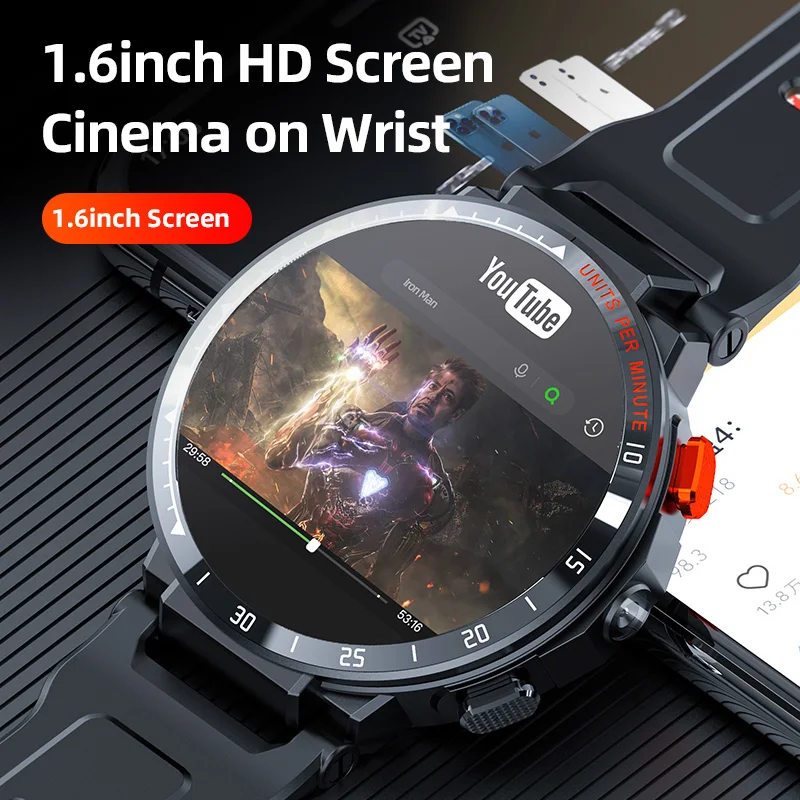 2021 Online Smart Watch Android 7 Wifi 4g Smartwatch Men 1.6 Inch Camera Video Gps Phone Call Heart Rate Monitor Men Reloj