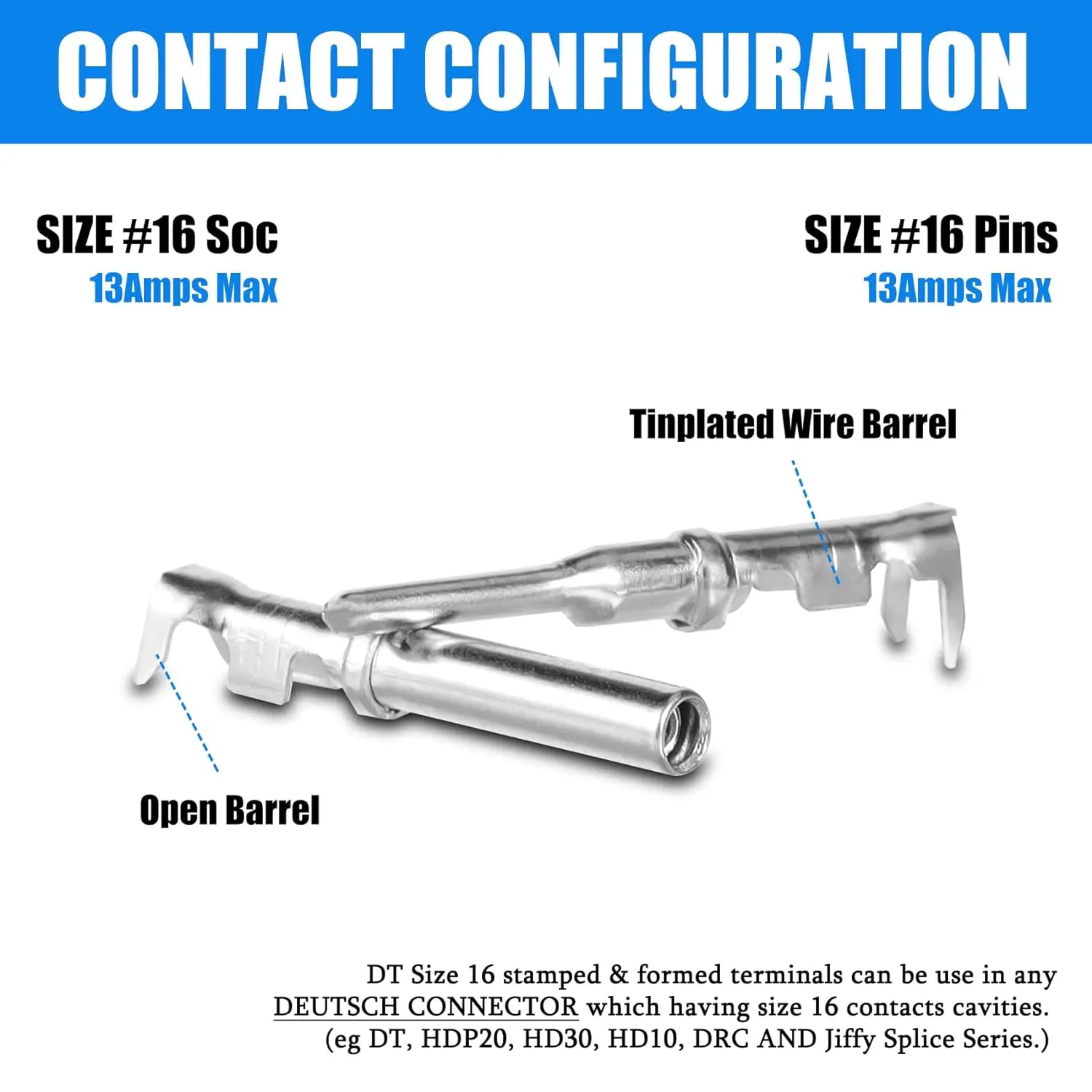 AOWIFT 50 Pairs DT Connector Terminals Kit Size 16 Stamped Contacts ...