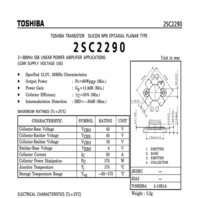 2SC2290 TO-59 RF Power Transistor for Microwave Amplifiers - Ideal