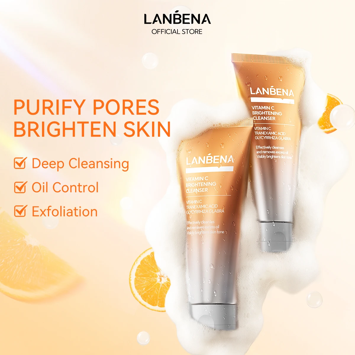 Lanbena New Arrival Vegan VC Face Wash with Aloe Vera Facial Cleanser Moisturizing  Lightening Cleanser