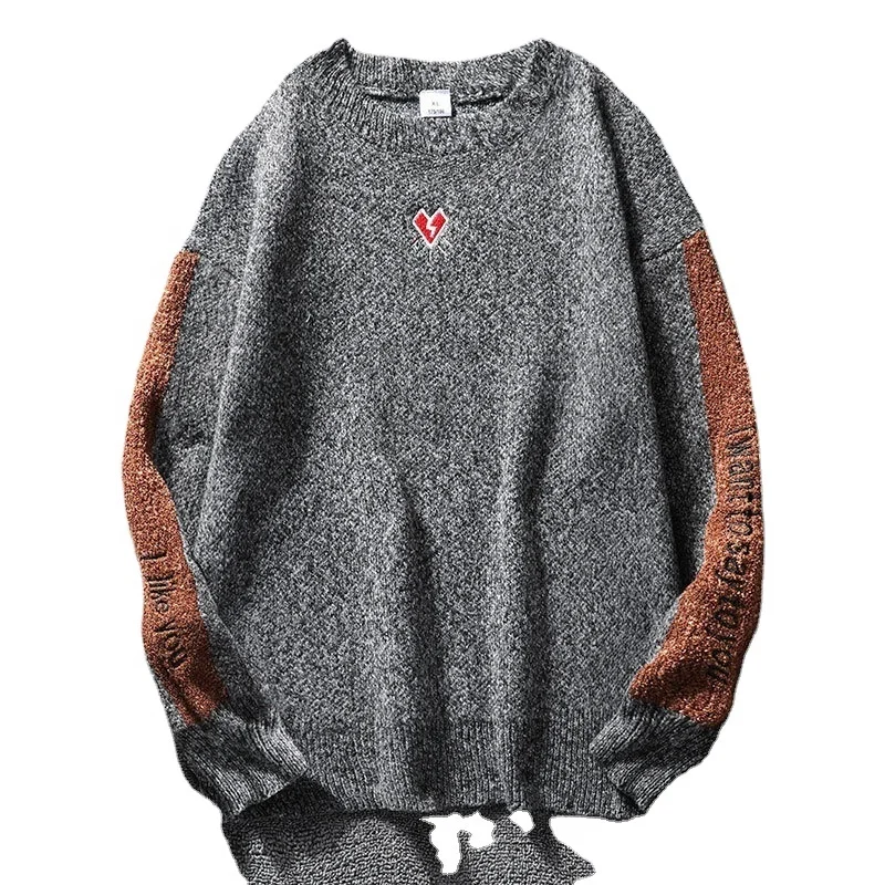 autumn new sleeve sweater casual crew broken heart pullover knitted sweater men From m.alibaba.com