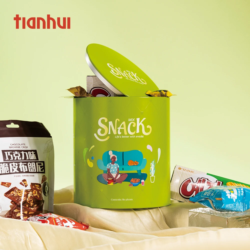 Tianhui Grande Boîte Métallique Ronde pour Aliments Conteneur de Stockage sur Mesure