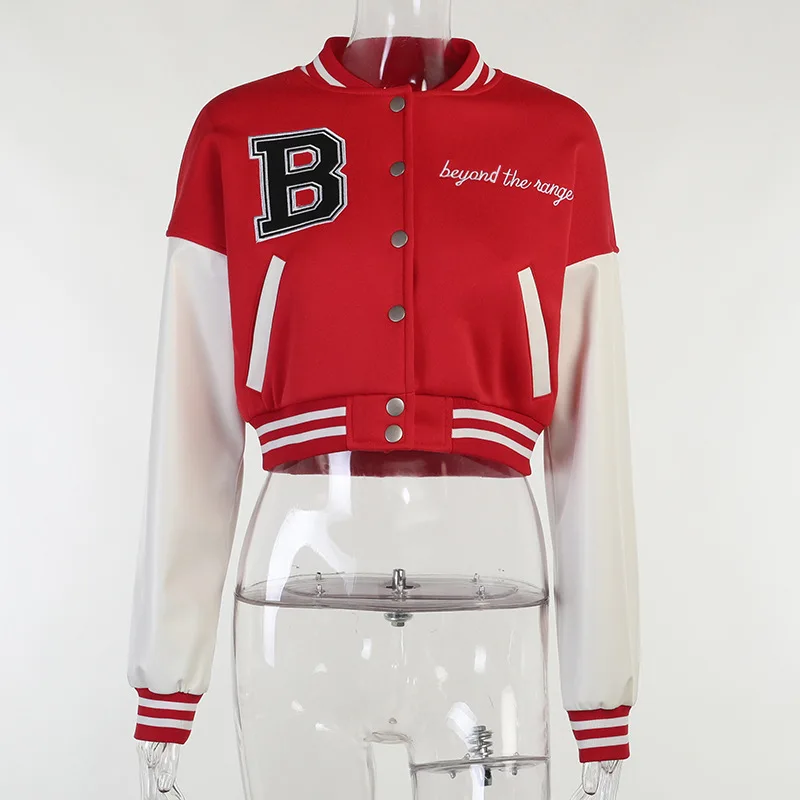 Abrigo De Béisbol De Hip-hop Para Mujer,Chaqueta Con Estampado De Letras  B,Top Corto Con Botones Y Bolsillo,Prendas De Vestir De Manga Larga En Rojo  Y Blanco,Otoño 2021 - Buy Letra B Chaqueta,Otoño