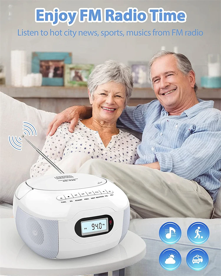 Portable Top Loading CD Boombox with FM Stereo Radio AC/Battery Powered  CD and Cassette Player Combo