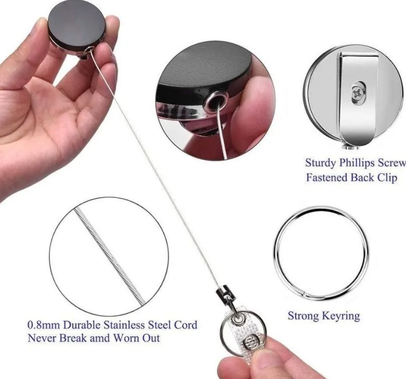 Wintape, Круглый выдвижной металлический держатель для карт с логотипом на заказ, с цепочкой для ключей