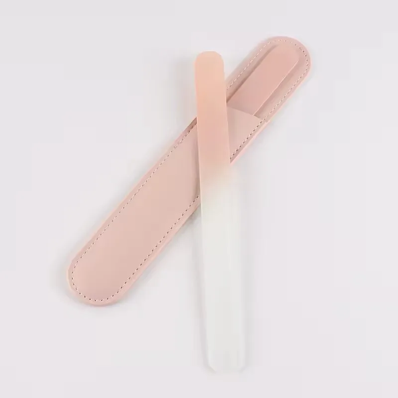 Wholesale Leather case pink Glass Nail File  Manicure Tool Nail File Metal High Quality