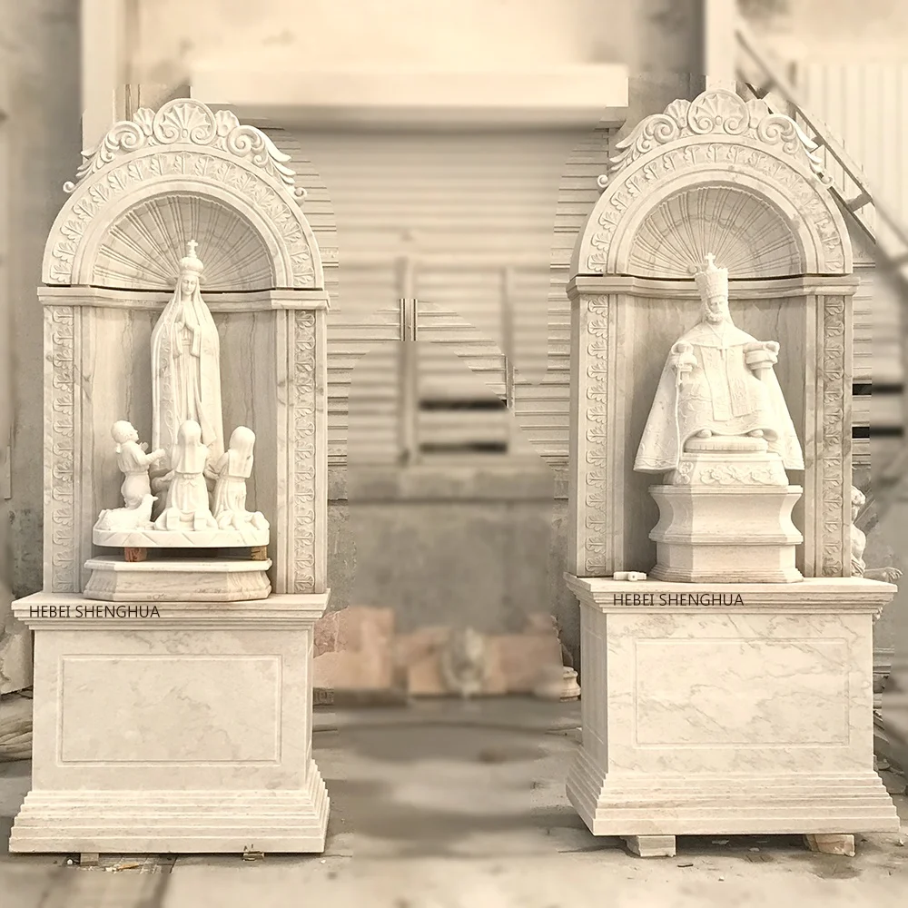Custom Religious Church Hand Carved Marble Niche With Statue