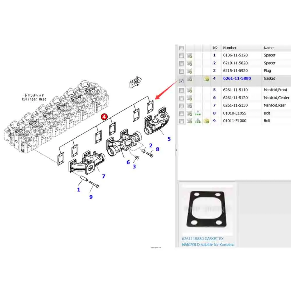 6261-11-5880 Gasket Ex Manifold For Wa500 D275 Hm400 Hd405 Pc800 - Buy ...