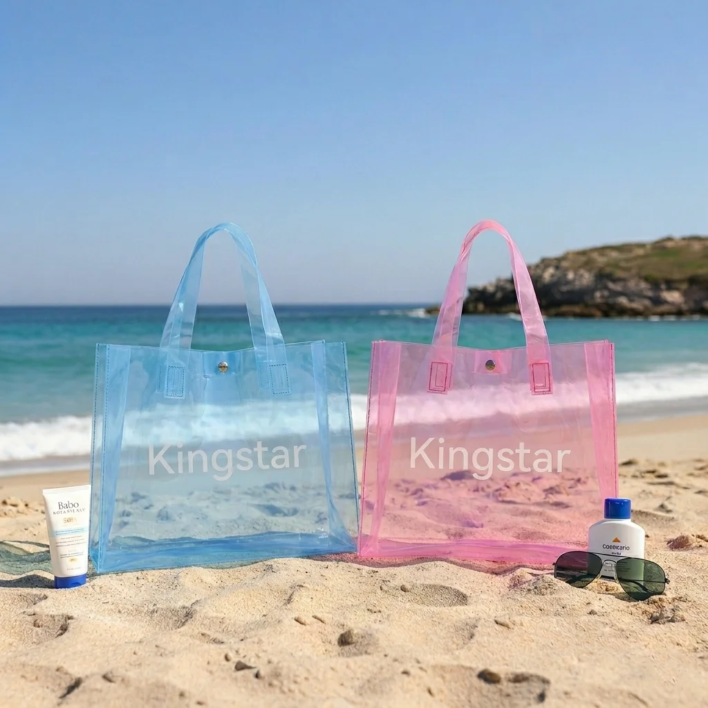 Custom logo Transparent PVC Tote Bag Waterproof Large Beach Bag Summer Travel Pool Handbag for Women