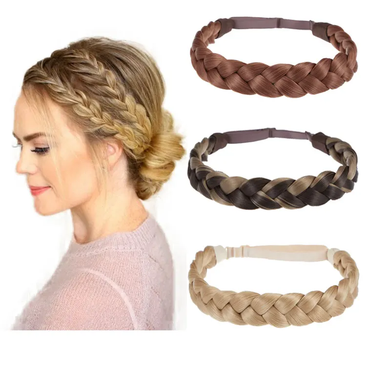 DIGUAN Width 0.7 inch Thin 2 Strands Fishtail Plaited Braids Headband  Braided Synthetic Hair Elastic Stretch, Hair Accessory for Women, Girls  (F-White
